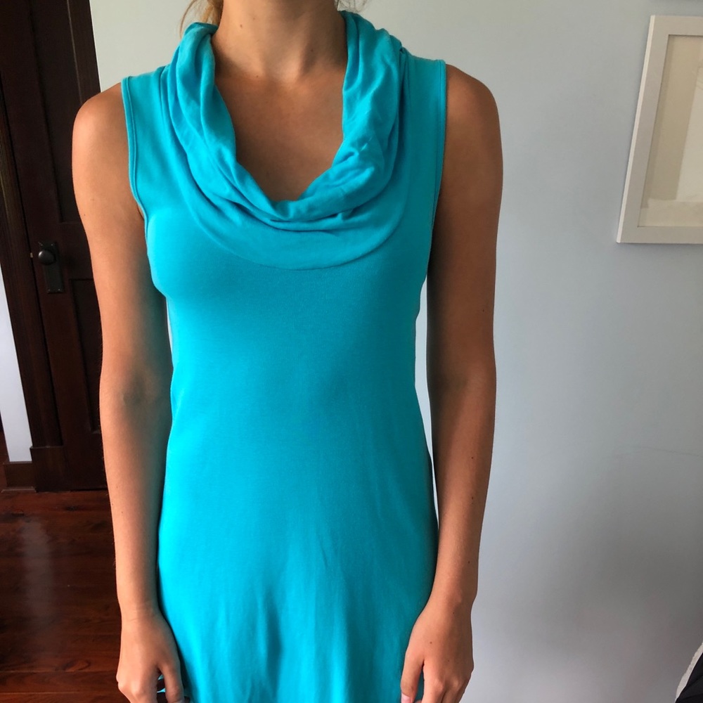 A light blue midi dress.
